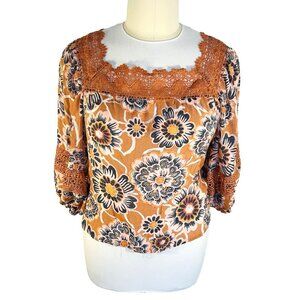 Zac & Rachel - Peasant Blouse Womens 2X Short Balloon Sleeve Square Neck Crochet